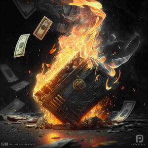 Burning wallet with dollars on fire - Bitcoin Foundations' What is Money articles