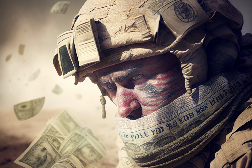 llustration of an American soldier wearing the US dollar as a mask - Bitcoin Foundations