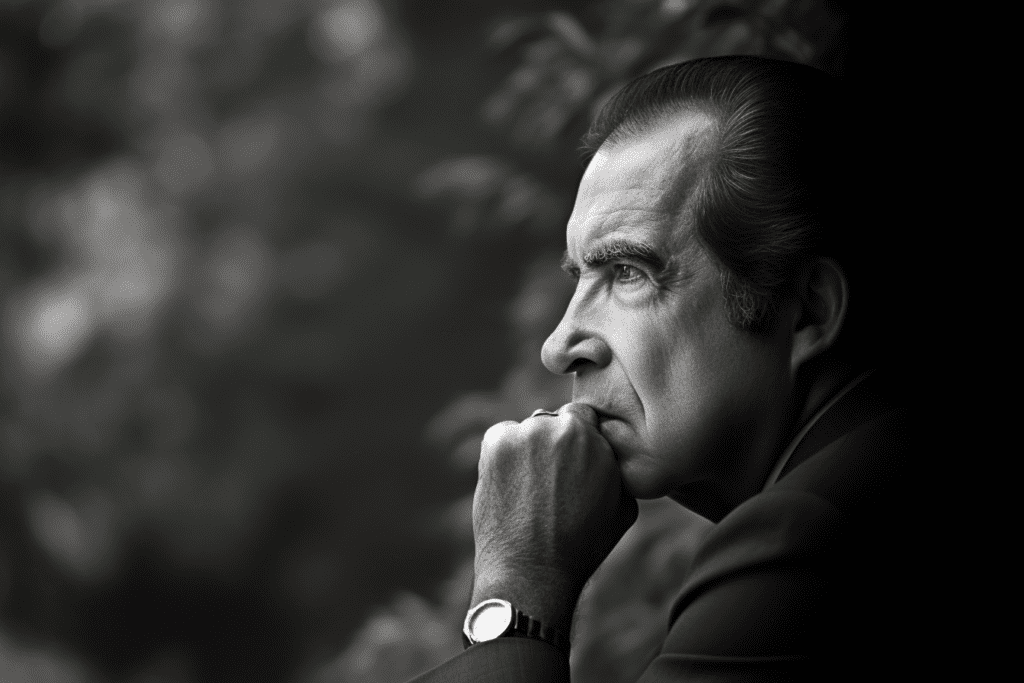 Richard Nixon looking stressed and worried about the crashing US dollar