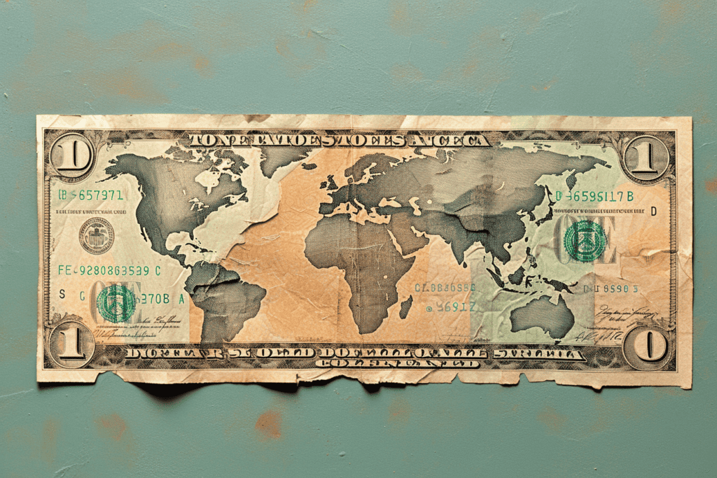 World map made of a US dollar