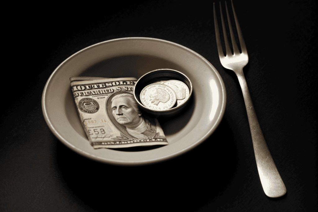 Dollar bill in a plate representing diminishing marginal utility of money